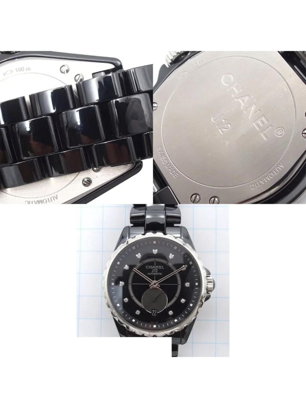 Chanel Black Ceramic SS Diamond 11 PD Small Second Watch Automatic
